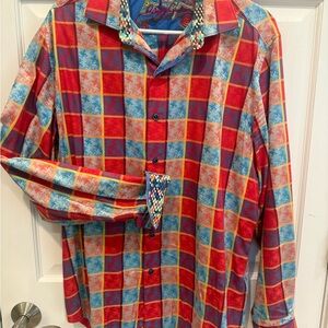 Robert Graham Vibrant Red and Blue Casual Button Down Shirt